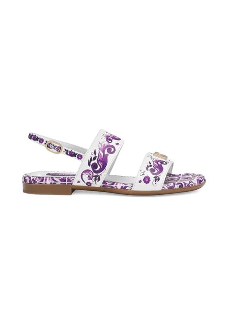 Sandali Bianchi Con Stampa Maiolica Viola DOLCE & GABBANA KIDS | D10819-A1114I03TN